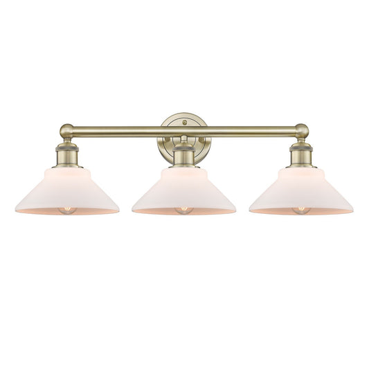 Innovations Orwell 26in 3-Light Bath Vanity Light | Industrial Antique Brass and Matte White Glass | Bathroom Vanity | 26.38 x 9.25 | Model 616-3W-AB-G131