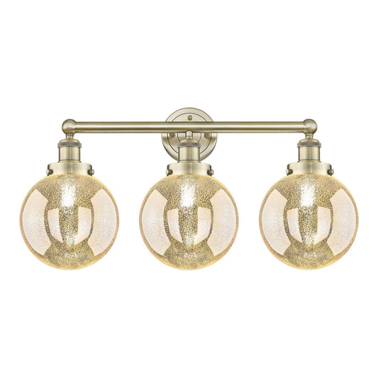 Innovations Beacon 26in 3-Light Bath Vanity Light | Art Nouveau Industrial Antique Brass and Mercury Glass | Bathroom Vanity | 26 | Model 616-3W-AB-G208-8