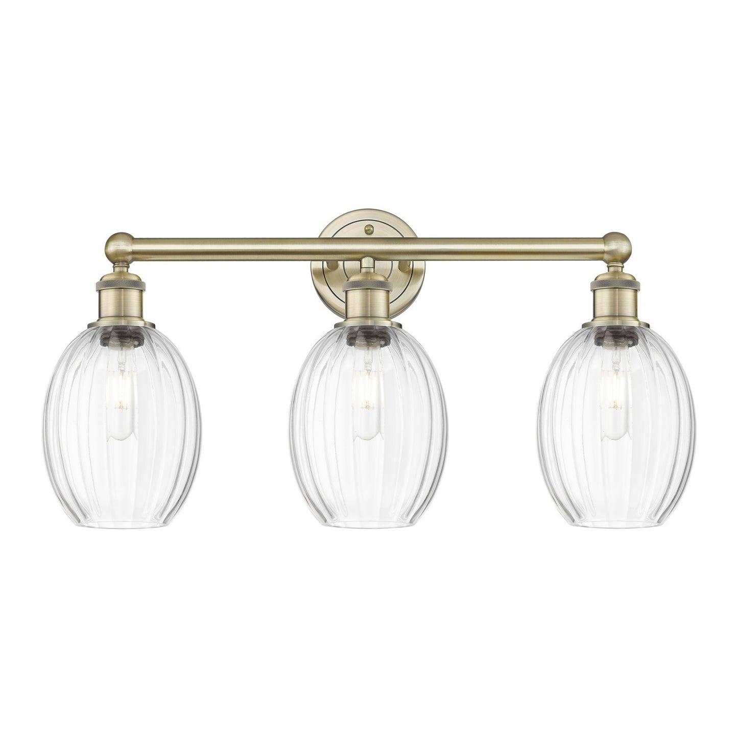 Innovations Preston Bulb 24in 3-Light Bath Vanity Light | Industrial Antique Brass and Clear Glass | Bathroom Vanity | 24.25 x | Model 616-3W-AB-G459-6CL