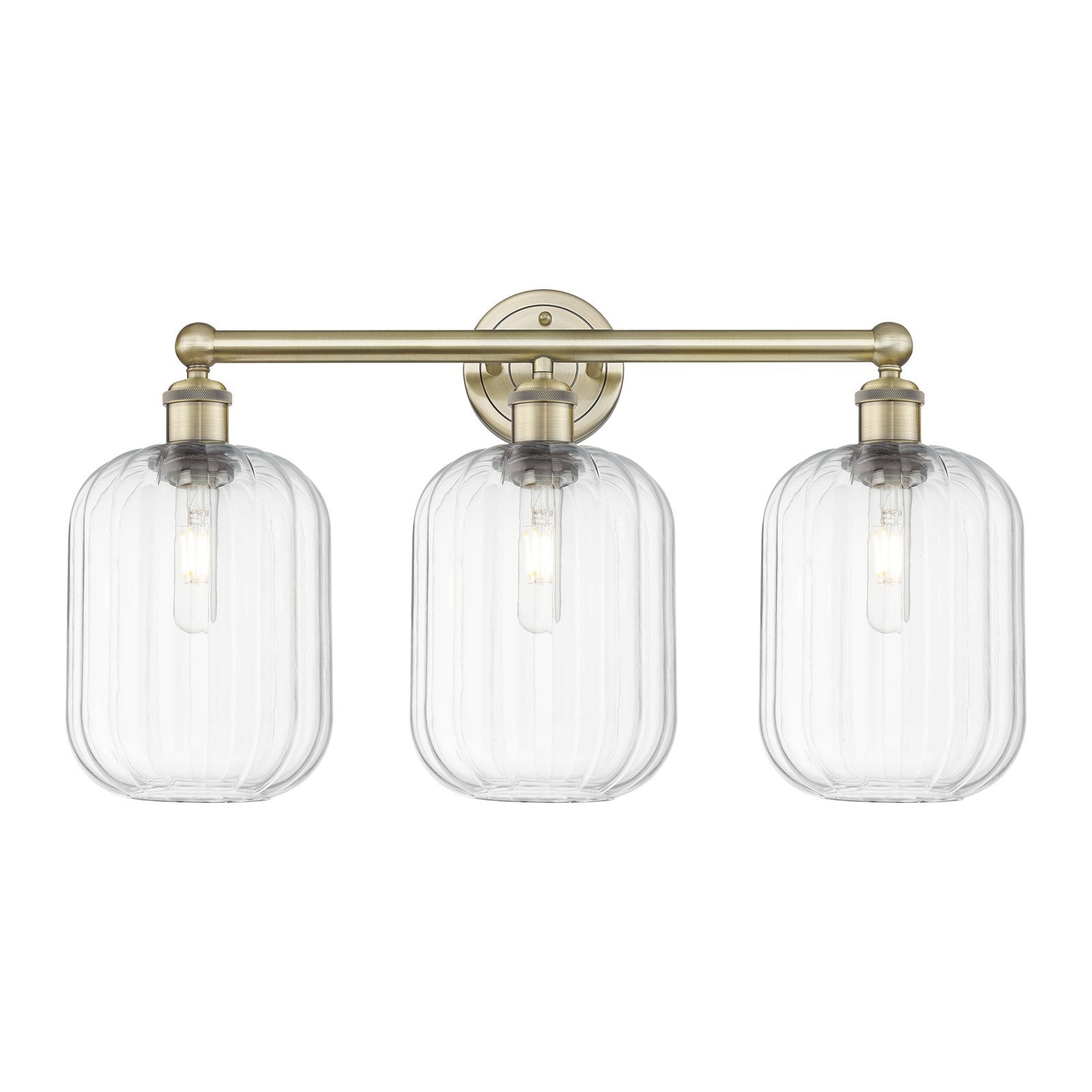 Innovations Preston Cylinder 25in 3-Light Bath Vanity | Industrial Antique Brass Steel and Clear Glass | Bathroom Vanity | Model 616-3W-AB-G460-7CL