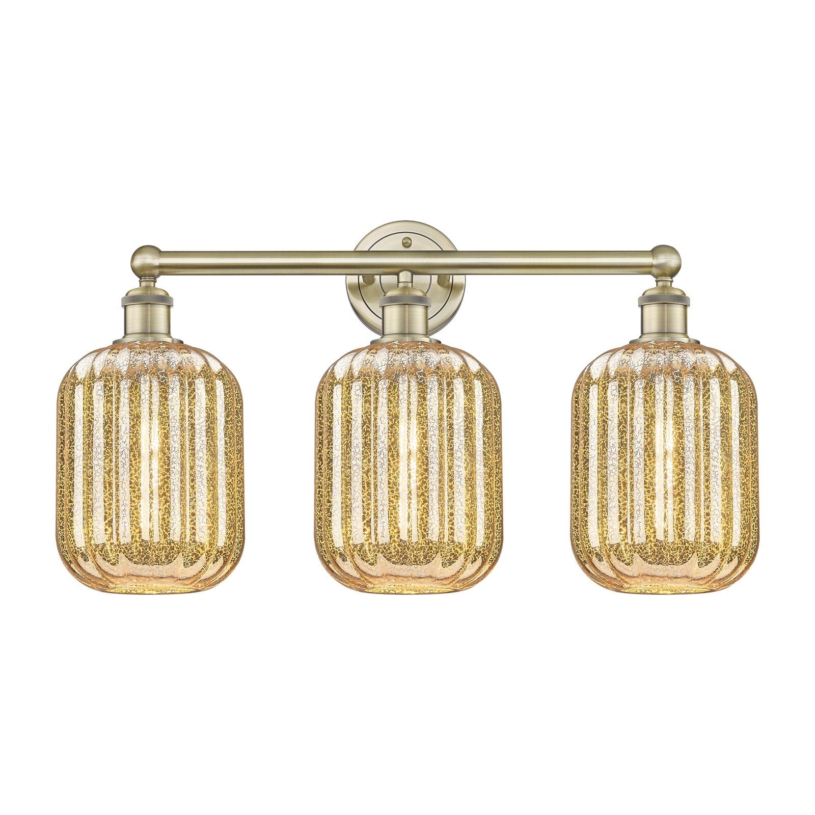 Innovations Preston Cylinder 25in 3-Light Bath Vanity Light | Industrial Antique Brass Steel and Mercury Glass | Bathroom | Model 616-3W-AB-G460-7ME