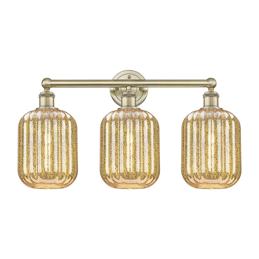 Innovations Preston Cylinder 25in 3-Light Bath Vanity Light | Industrial Antique Brass Steel and Mercury Glass | Bathroom | Model 616-3W-AB-G460-7ME