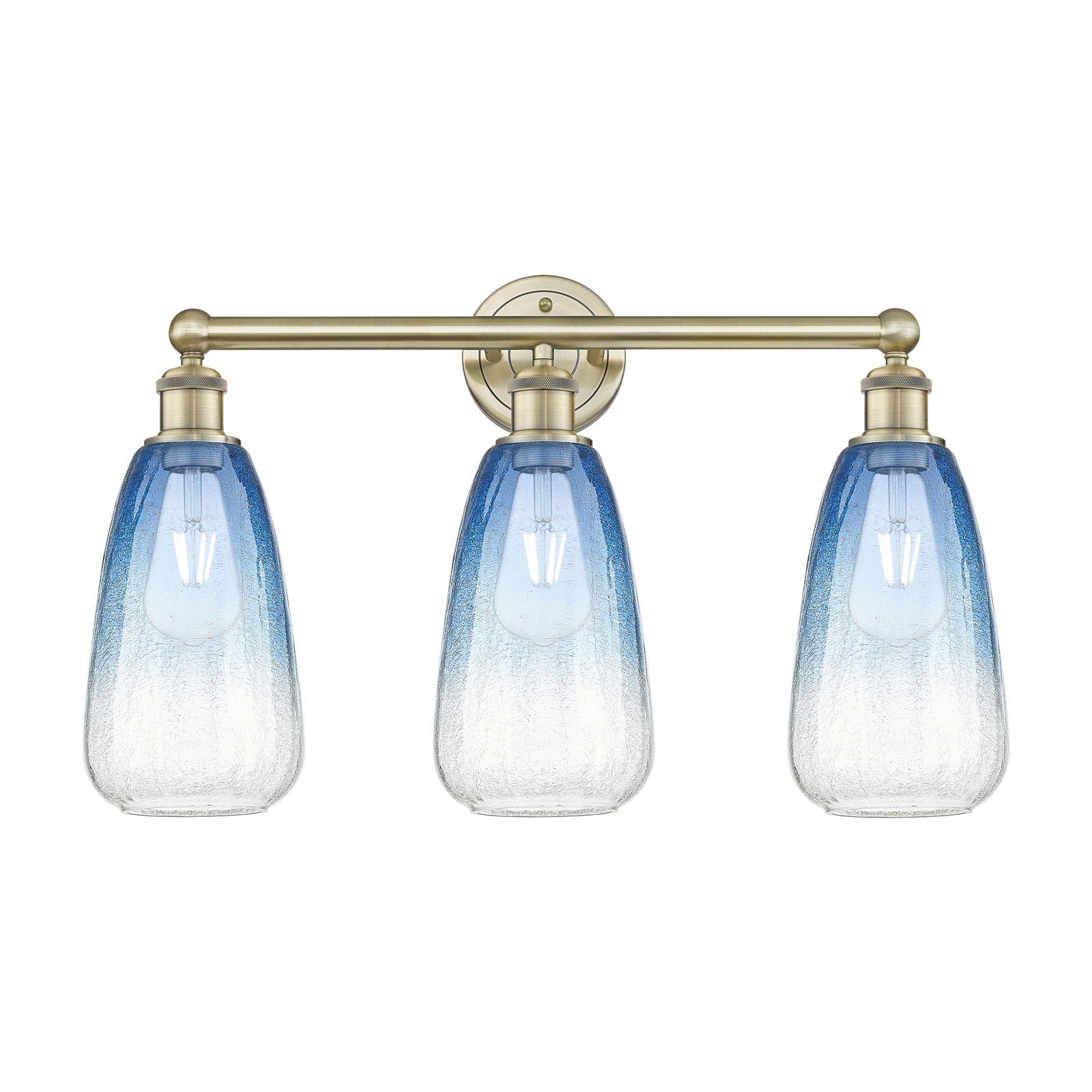 Innovations Brookhaven Almond 24in 3-Light Bath Vanity Light | Industrial Antique Brass and Sapphire Blue Glass | Bathroom | Model 616-3W-AB-G480-6SB