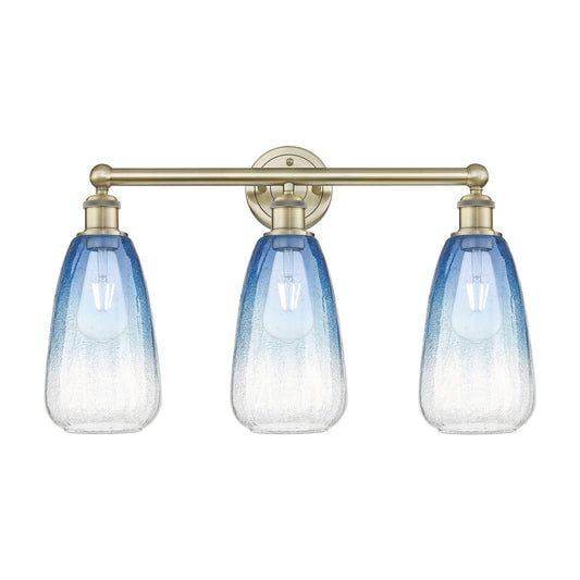 Innovations Brookhaven Almond 24in 3-Light Bath Vanity Light | Industrial Antique Brass and Sapphire Blue Glass | Bathroom | Model 616-3W-AB-G480-6SB