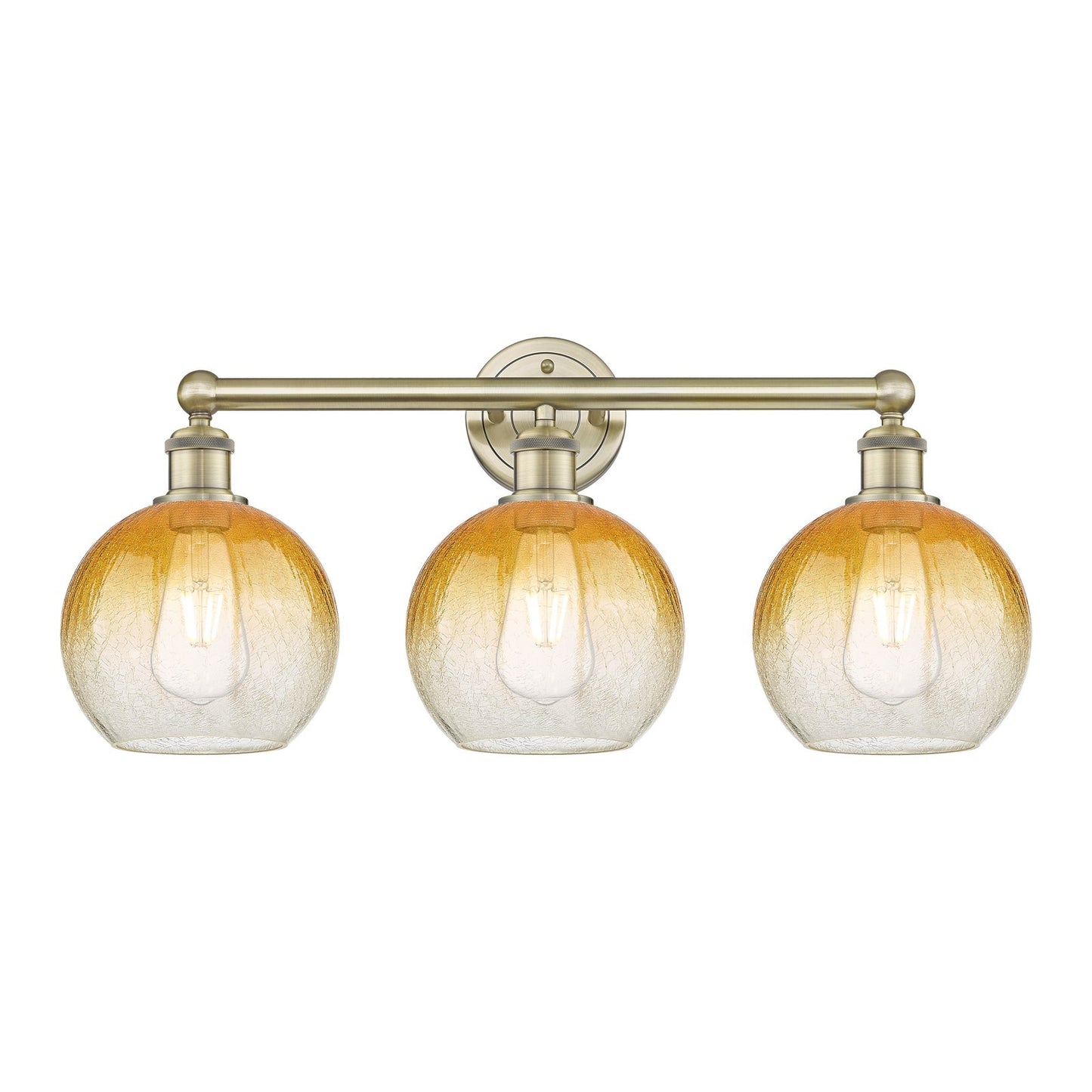 Innovations Brookhaven Globe 26in 3-Light Bath Vanity Light | Industrial Antique Brass and Amber Glass | Bathroom Vanity | Model 616-3W-AB-G483-8AM