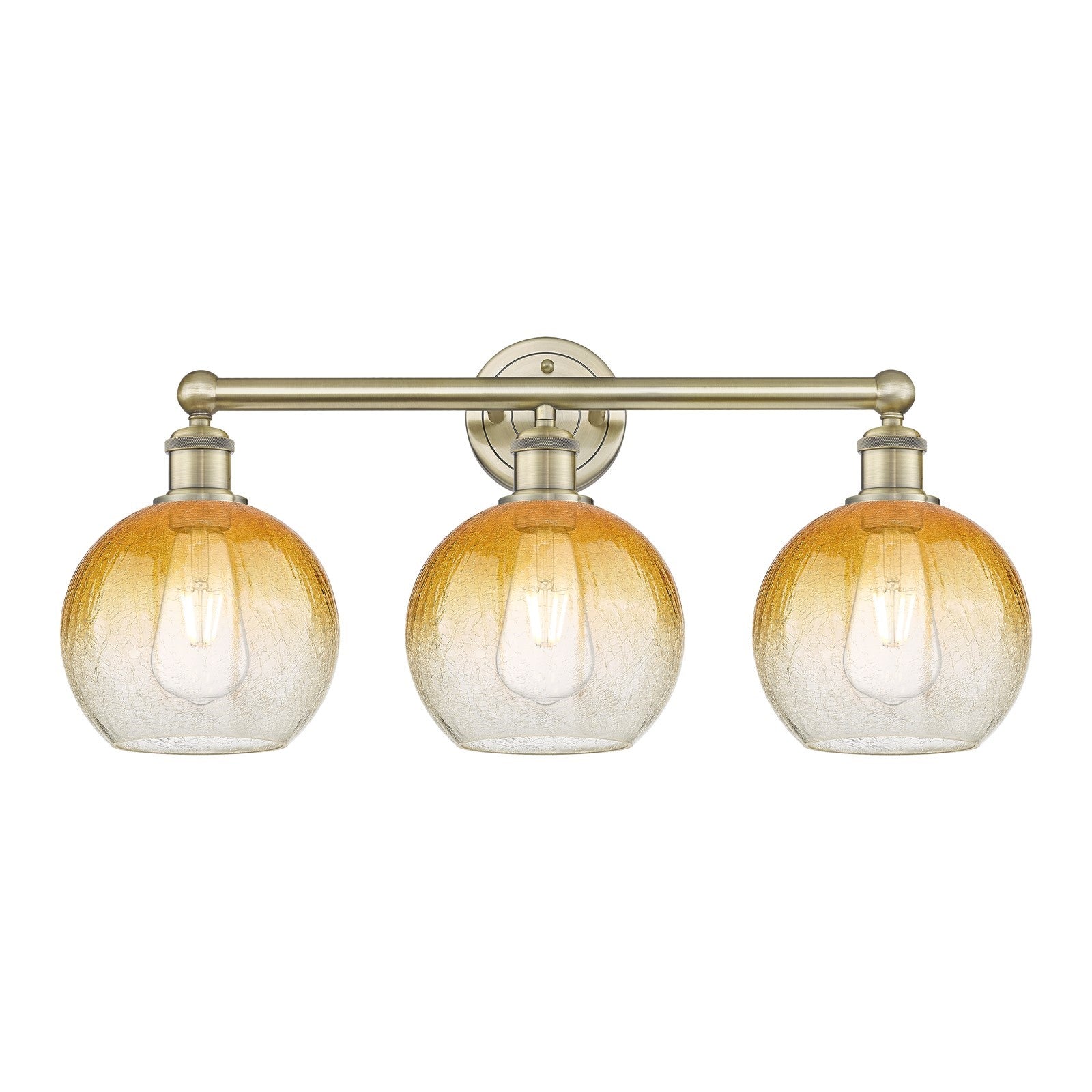 Innovations Brookhaven Globe 26in 3-Light Bath Vanity Light | Industrial Antique Brass and Amber Glass | Bathroom Vanity | Model 616-3W-AB-G483-8AM