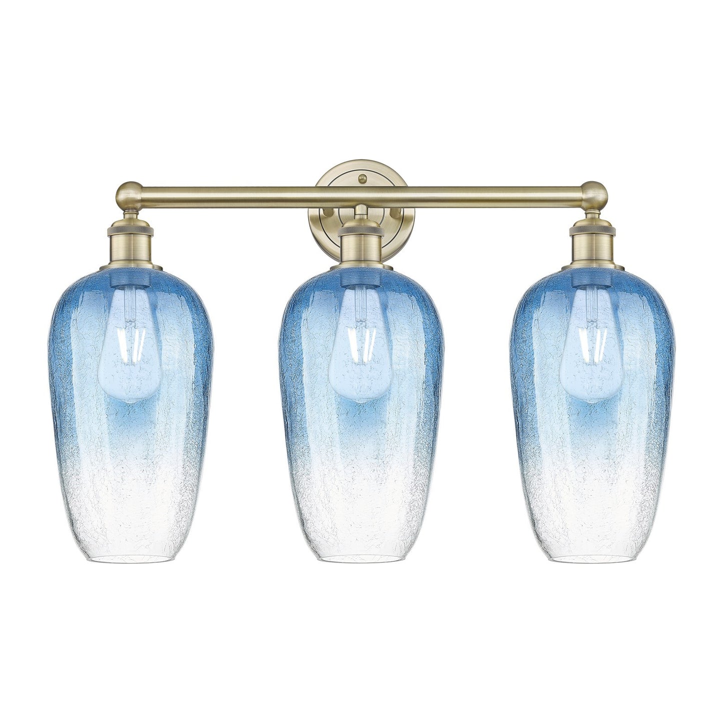 Innovations Brookhaven Flute 25in 3-Light Bath Vanity | Industrial Antique Brass Steel and Sapphire Blue Glass | Bathroom | Model 616-3W-AB-G484-7SB