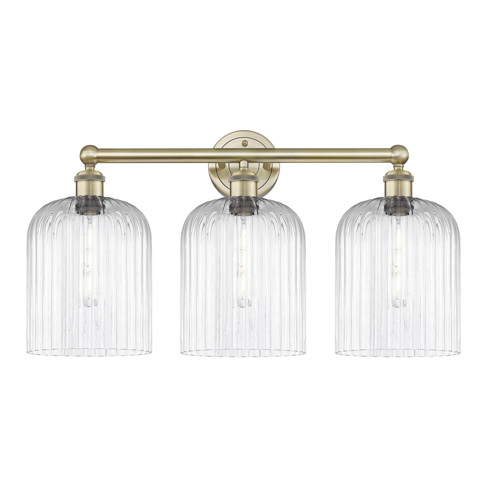 Innovations Bridal Veil 23in 3-Light Bath Vanity | Art Nouveau Industrial Antique Brass and Clear Ribbed Glass | Bathroom | Model 616-3W-AB-G559-8CL