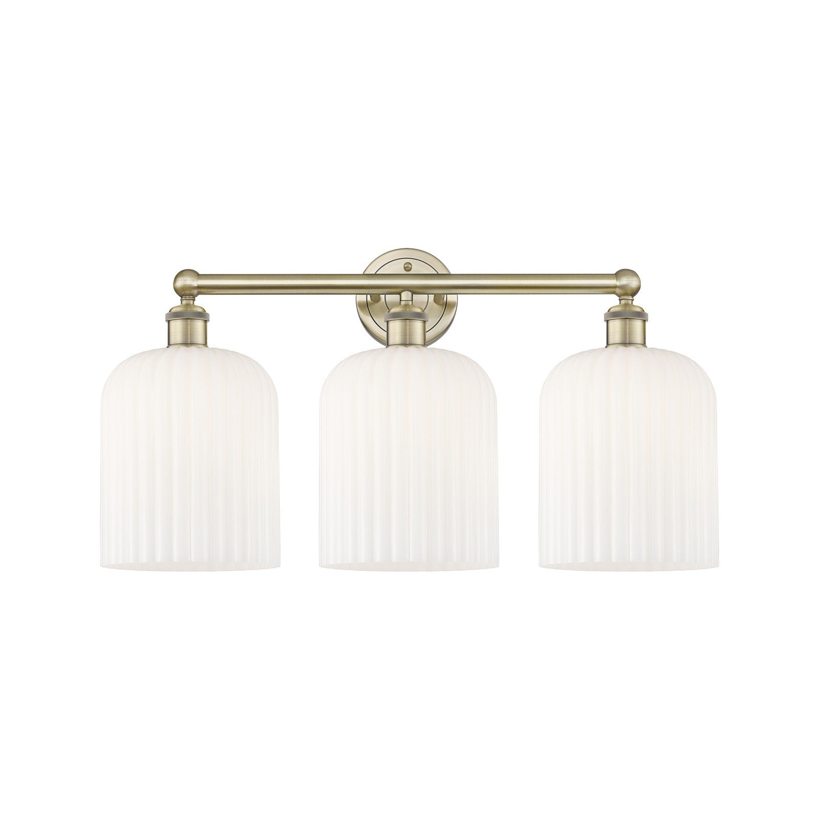 Innovations Bridal Veil 23in 3-Light Bath Vanity Light | Art Nouveau Antique Brass and Gloss White Ribbed Glass | Bathroom | Model 616-3W-AB-G559-8GWH