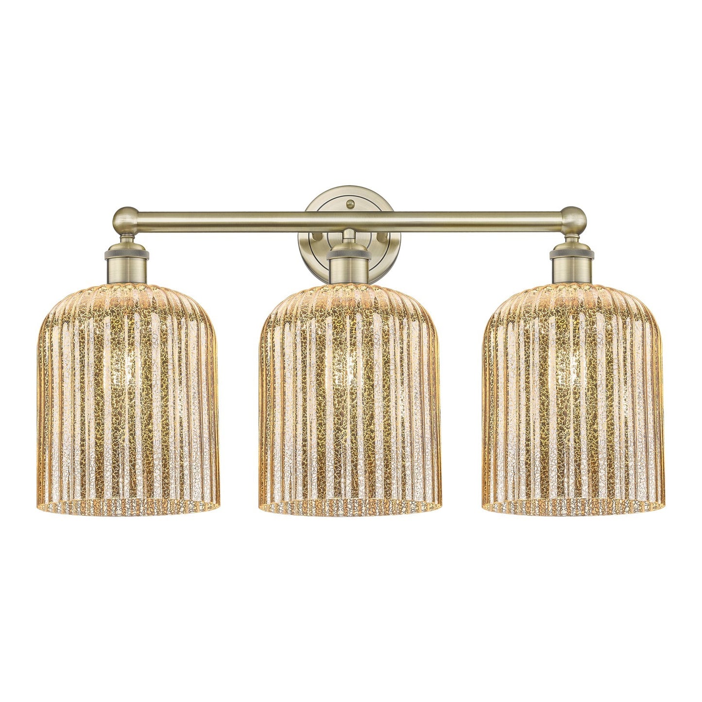 Innovations Bridal Veil 23in 3-Light Bath Vanity | Art Nouveau Industrial Antique Brass and Mercury Ribbed Glass | Bathroom | Model 616-3W-AB-G559-8ME