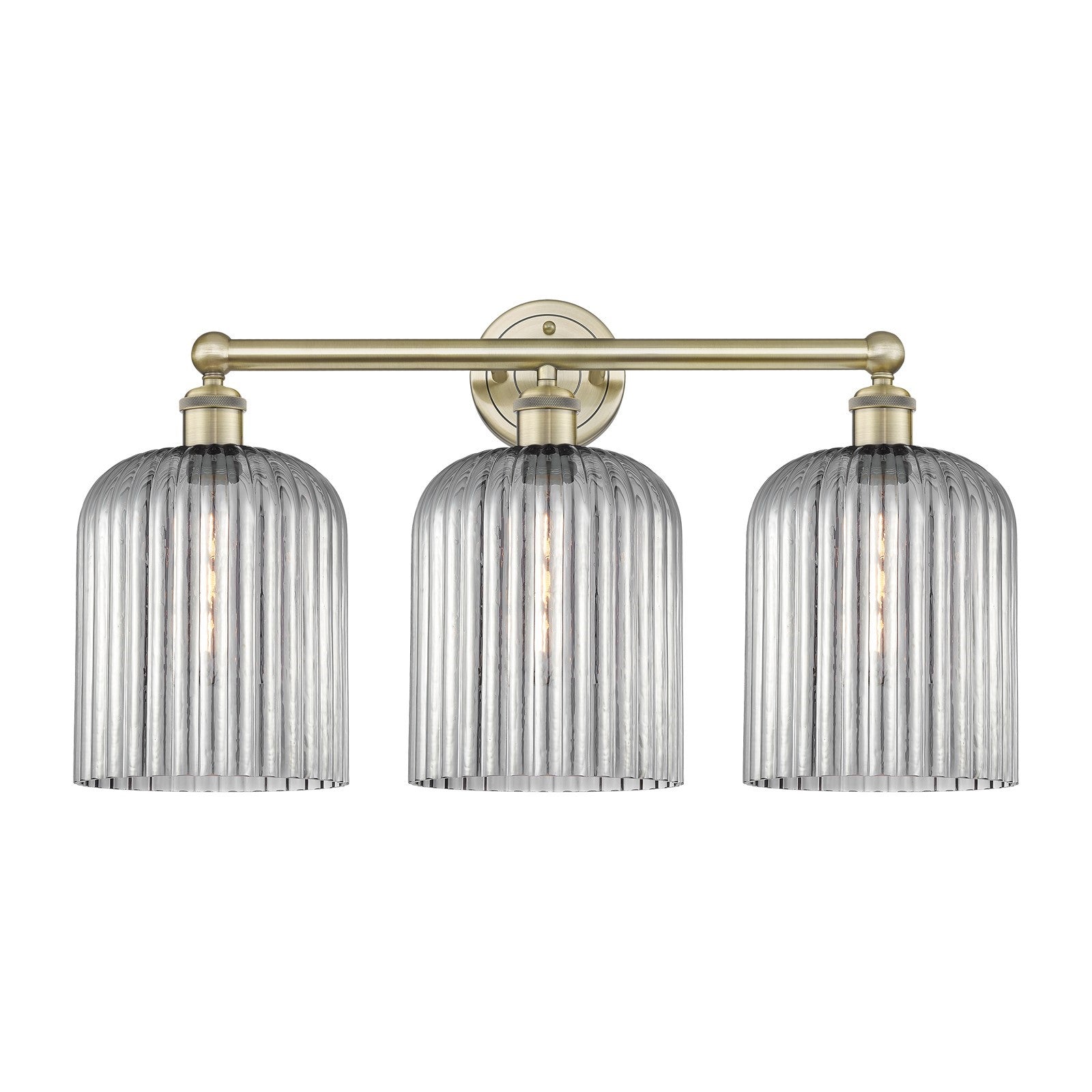 Innovations Bridal Veil 23in 3-Light Bath Vanity | Art Nouveau Antique Brass Steel and Light Smoke Ribbed Glass | Bathroom | Model 616-3W-AB-G559-8SM