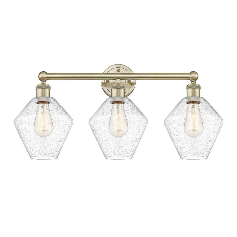 Innovations Cindyrella 26in 3-Light Bath Vanity Light | Industrial Antique Brass Steel and Seedy Glass | Bathroom Vanity | Model 616-3W-AB-G654-8