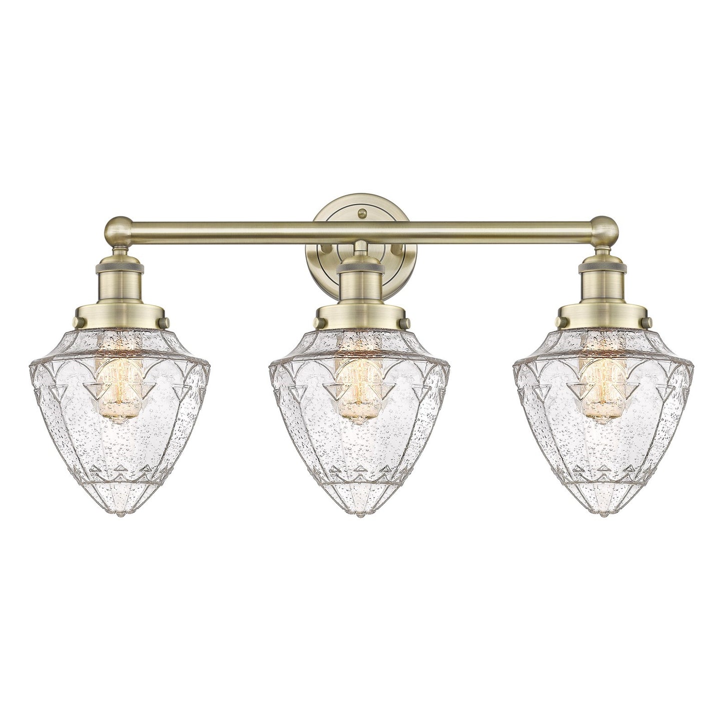 Innovations Bullet 25in 3-Light Bath Vanity Light | Industrial Antique Brass and Seedy Glass | Bathroom Vanity | 25 x 13.25 x 8 in | Model 616-3W-AB-G664-7