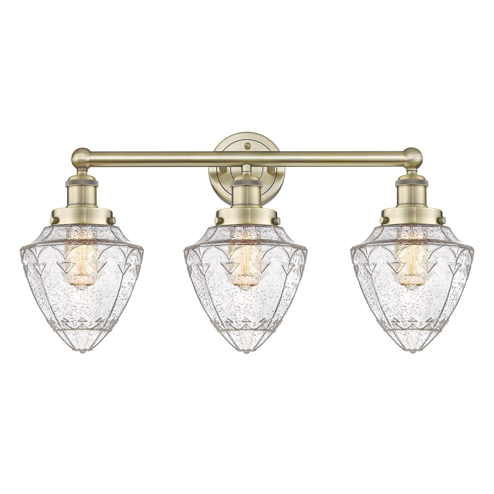 Innovations Bullet 25in 3-Light Bath Vanity Light | Industrial Antique Brass and Seedy Glass | Bathroom Vanity | 25 x 13.25 x 8 in | Model 616-3W-AB-G664-7