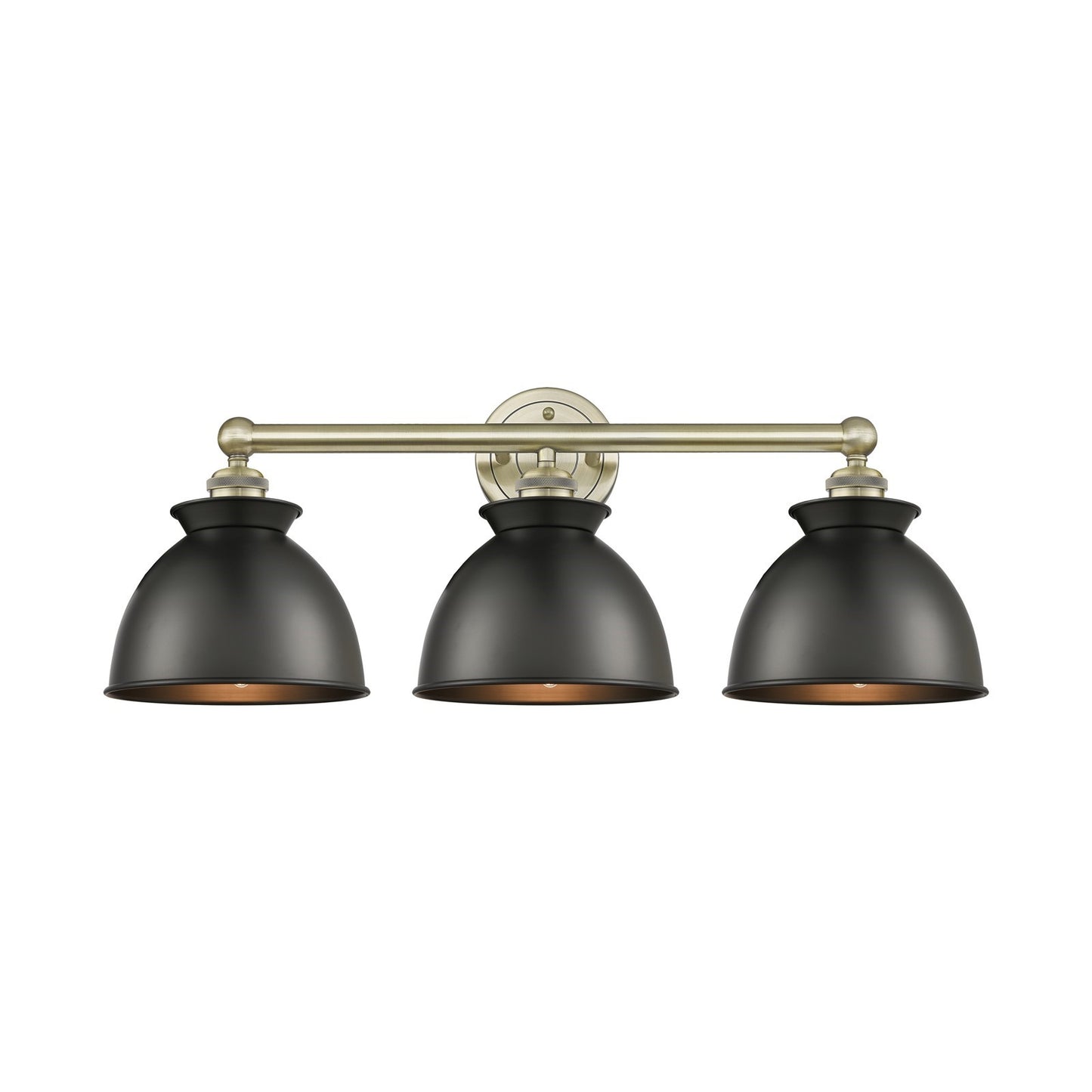 Innovations Adirondack 26in 3-Light Bath Vanity | Industrial Farmhouse Antique Brass Steel and Matte Black Metal | Bathroom | Model 616-3W-AB-M14-BK