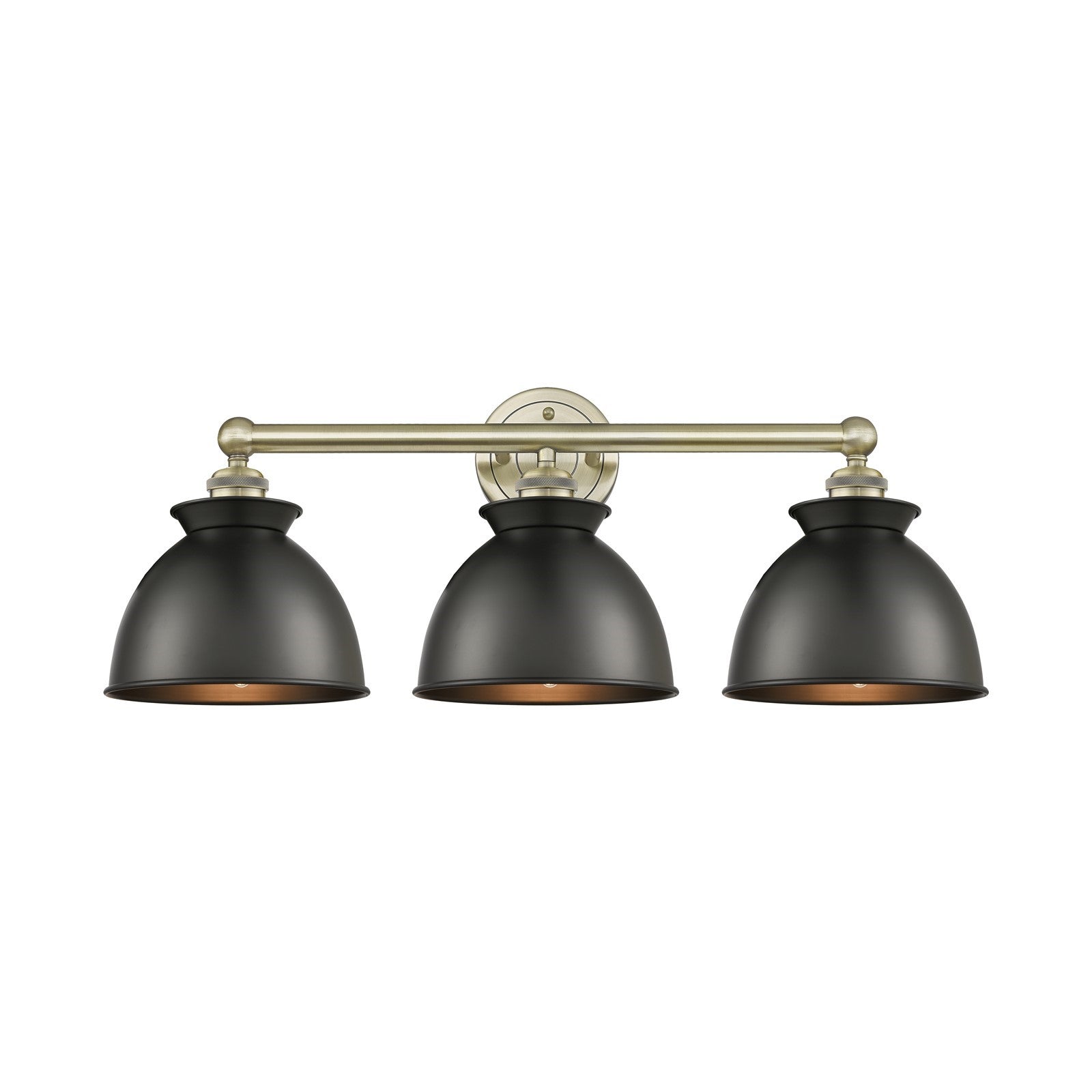 Innovations Adirondack 26in 3-Light Bath Vanity | Industrial Farmhouse Antique Brass Steel and Matte Black Metal | Bathroom | Model 616-3W-AB-M14-BK