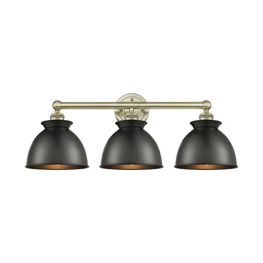 Innovations Adirondack 26in 3-Light Bath Vanity | Industrial Farmhouse Antique Brass Steel and Matte Black Metal | Bathroom | Model 616-3W-AB-M14-BK