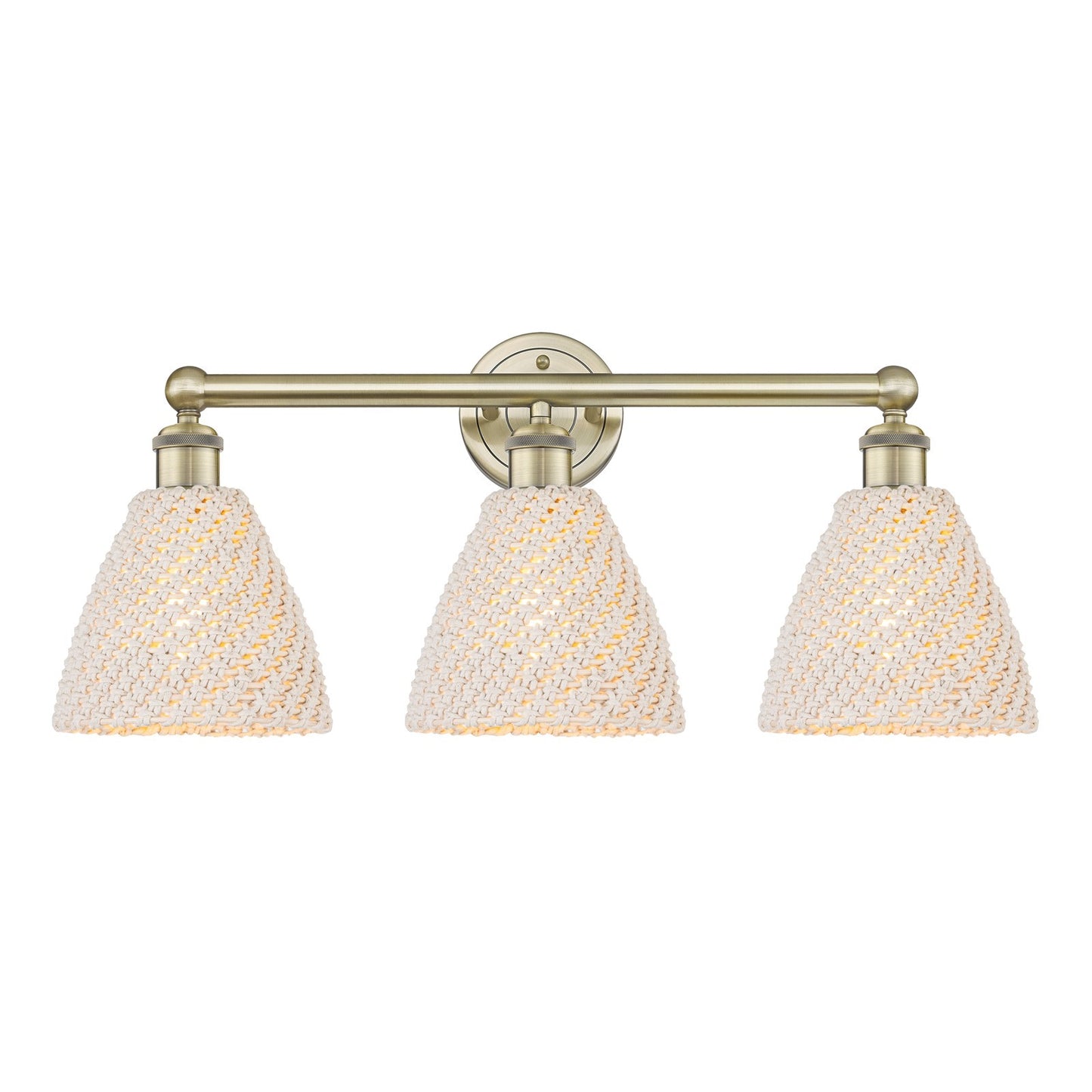 Innovations Bristol Natural 26in 3-Light Bath Vanity Light | Industrial Antique Brass Steel and Natural Fiber Shade | Model 616-3W-AB-NBD-75-NAT