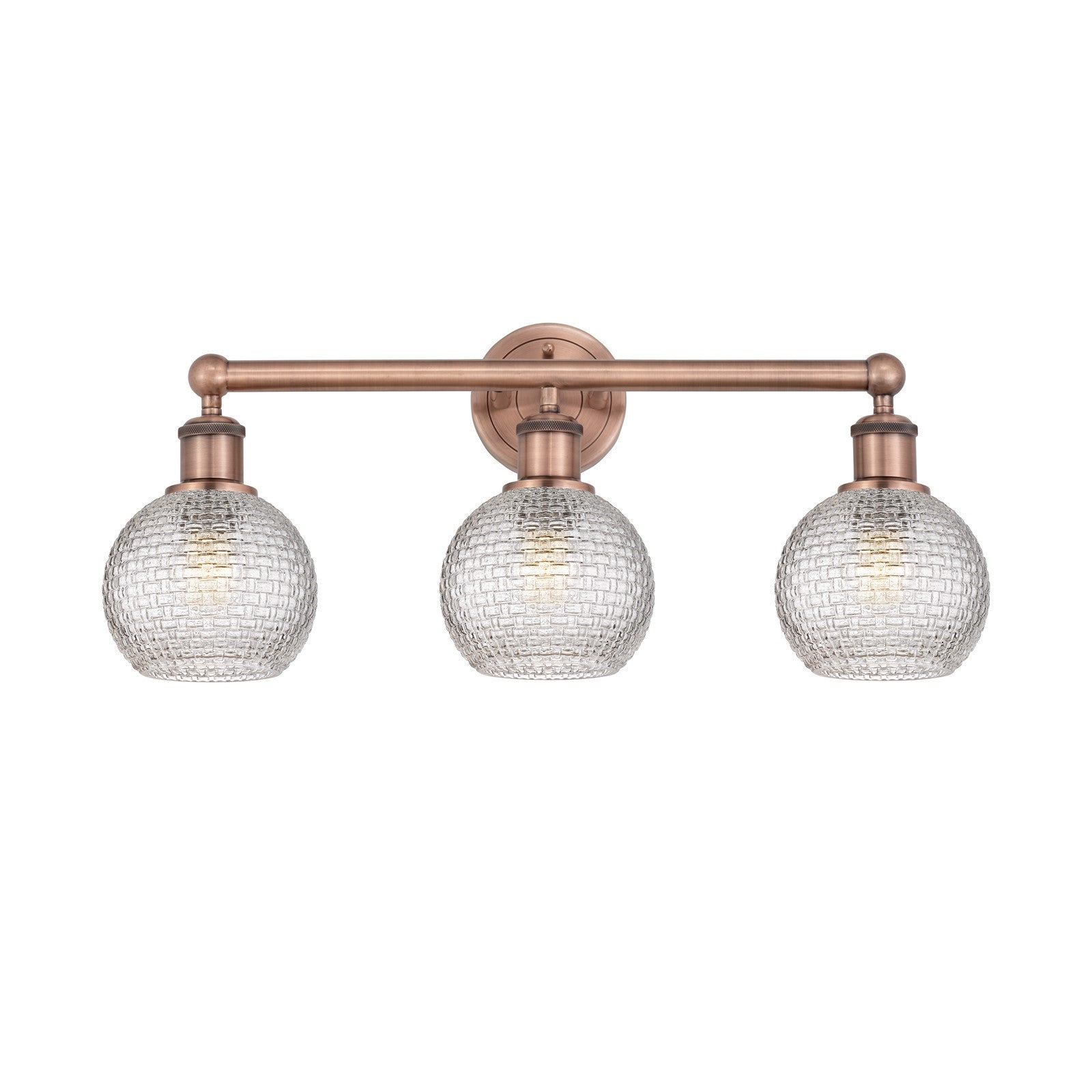 Innovations Athens 24in 3-Light Bath Vanity Light | Modern Farmhouse Antique Copper Steel and Clear Basket Weave Glass | Model 616-3W-AC-G122C-6CL