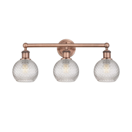 Innovations Athens 24in 3-Light Bath Vanity Light | Modern Farmhouse Antique Copper Steel and Clear Basket Weave Glass | Model 616-3W-AC-G122C-6CL