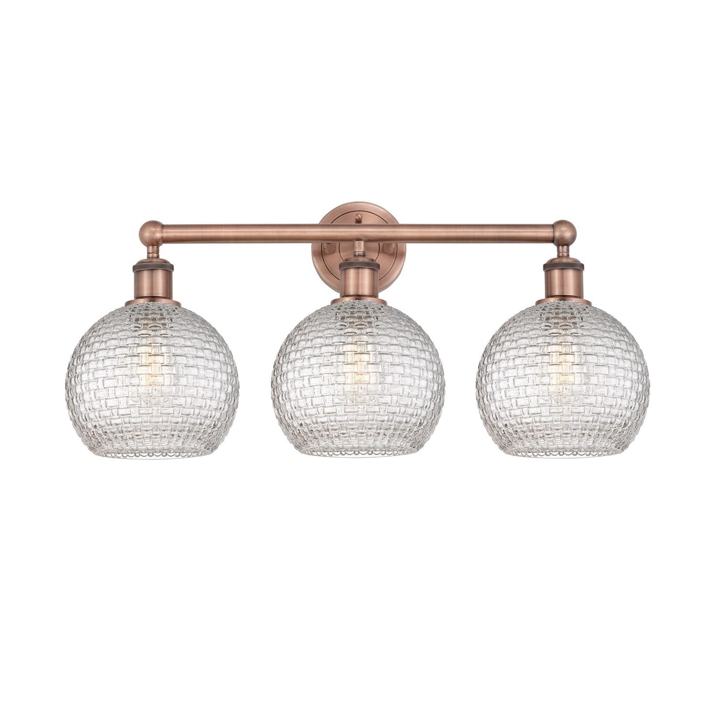 Innovations Athens 26in 3-Light Bath Vanity Light | Modern Farmhouse Antique Copper Steel and Clear Basket Weave Glass | Model 616-3W-AC-G122C-8CL