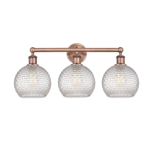 Innovations Athens 26in 3-Light Bath Vanity Light | Modern Farmhouse Antique Copper Steel and Clear Basket Weave Glass | Model 616-3W-AC-G122C-8CL
