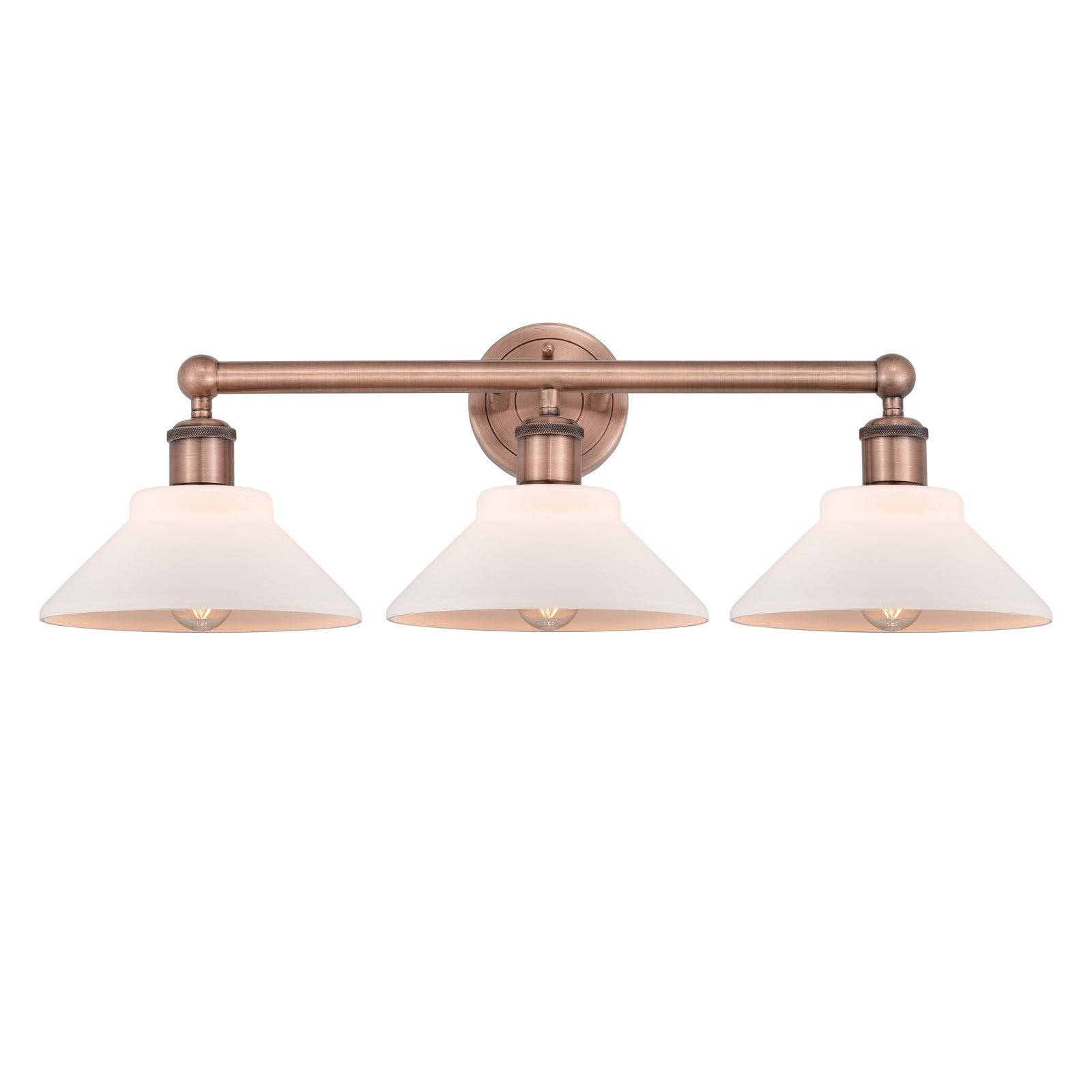 Innovations Orwell 26in 3-Light Bath Vanity Light | Industrial Antique Copper and Matte White Glass | Bathroom Vanity | 26.38 x | Model 616-3W-AC-G131