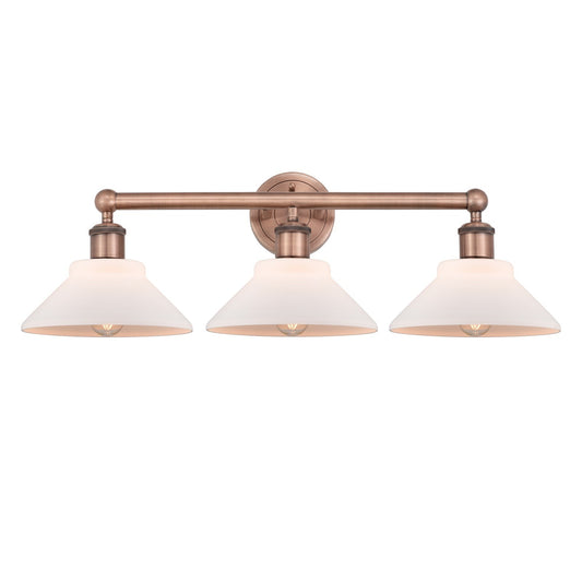 Innovations Orwell 26in 3-Light Bath Vanity Light | Industrial Antique Copper and Matte White Glass | Bathroom Vanity | 26.38 x | Model 616-3W-AC-G131
