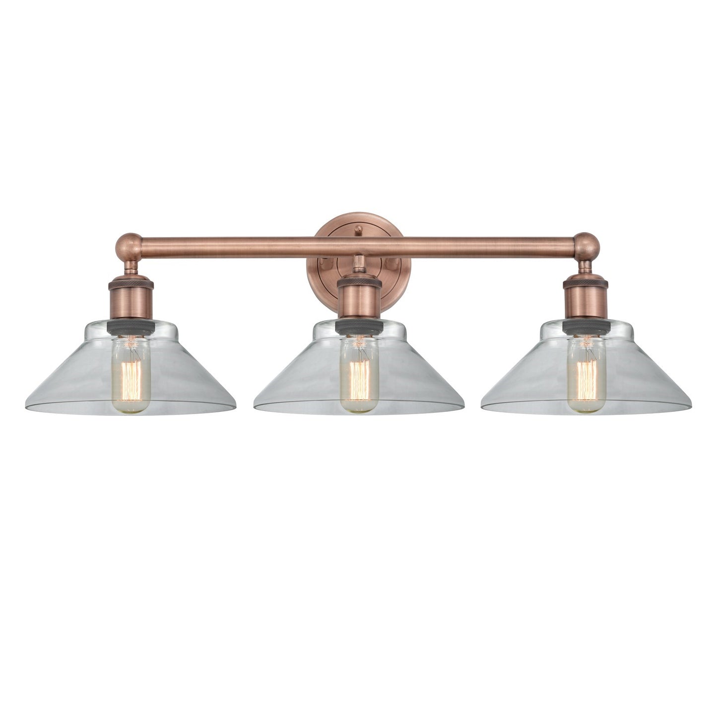 Innovations Orwell 26in 3-Light Bath Vanity Light | Industrial Antique Copper Steel and Clear Glass | Bathroom Vanity | 26.38 x | Model 616-3W-AC-G132