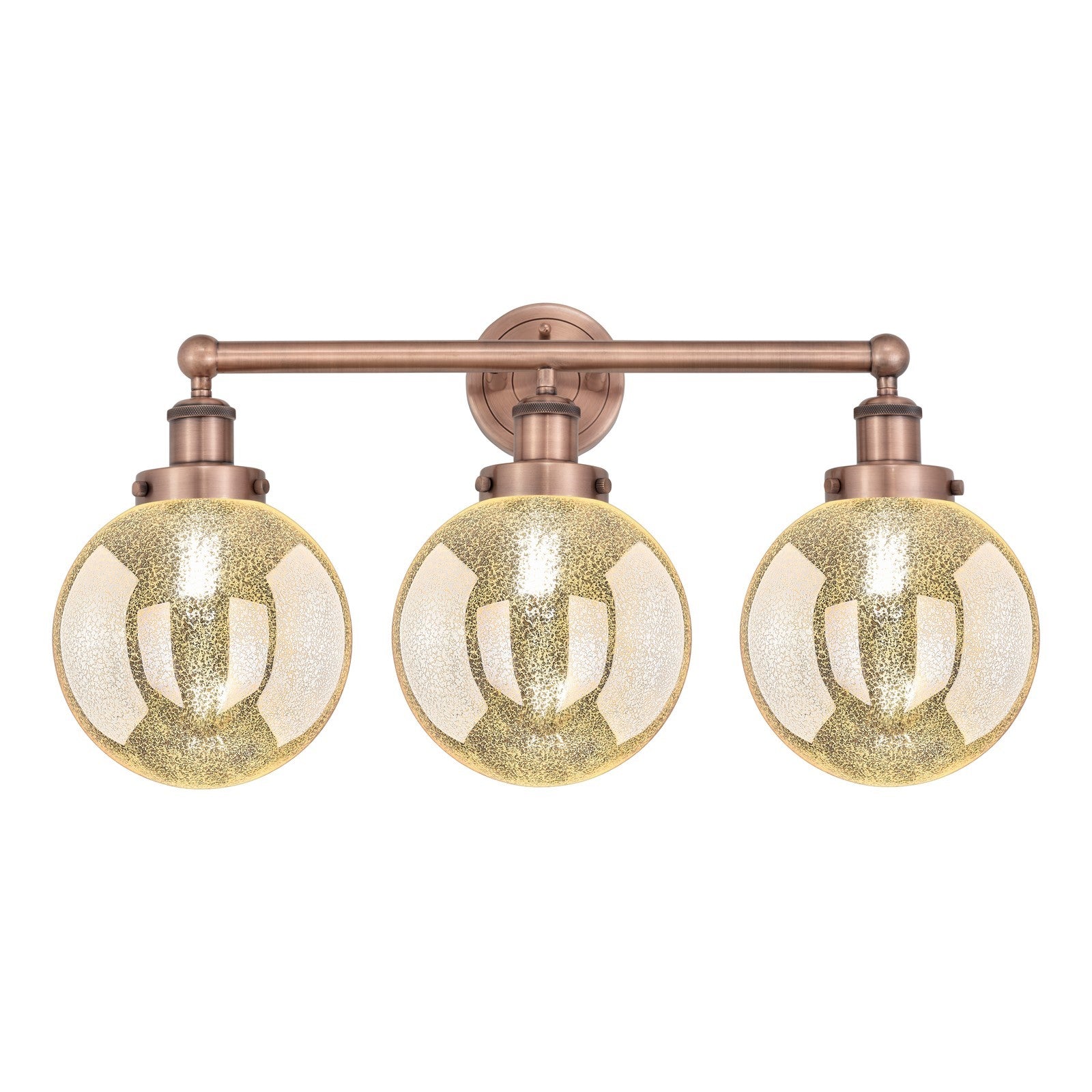 Innovations Beacon 26in 3-Light Bath Vanity Light | Art Nouveau Industrial Antique Copper Steel and Mercury Glass | Bathroom | Model 616-3W-AC-G208-8