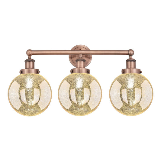 Innovations Beacon 26in 3-Light Bath Vanity Light | Art Nouveau Industrial Antique Copper Steel and Mercury Glass | Bathroom | Model 616-3W-AC-G208-8
