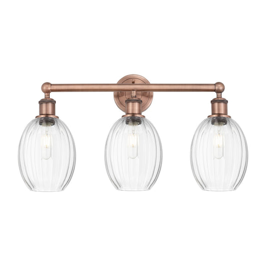 Innovations Preston Bulb 24in 3-Light Bath Vanity Light | Industrial Antique Copper and Clear Glass | Damp-Rated Bathroom | Model 616-3W-AC-G459-6CL