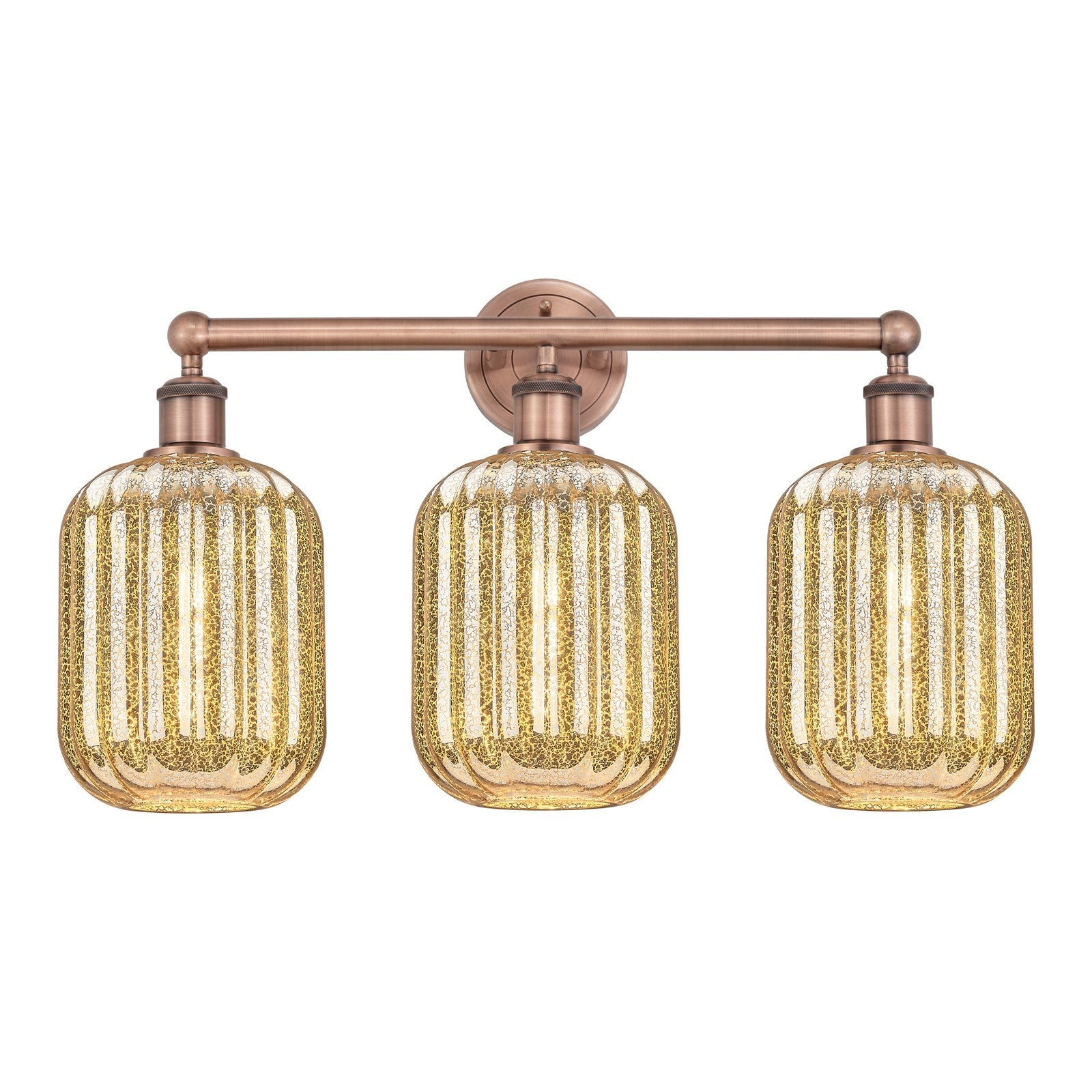Innovations Preston Cylinder 25in 3-Light Bath Vanity Light | Industrial Antique Copper and Mercury Glass | Bathroom Vanity | Model 616-3W-AC-G460-7ME