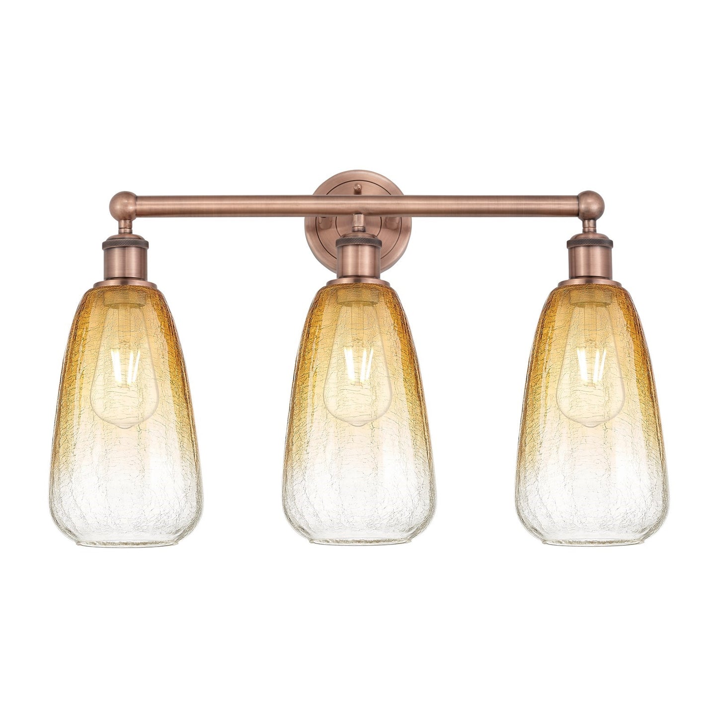 Innovations Brookhaven Almond 24in 3-Light Bath Vanity Light | Industrial Antique Copper and Amber Glass | Damp Rated Bathroom | Model 616-3W-AC-G480-6AM