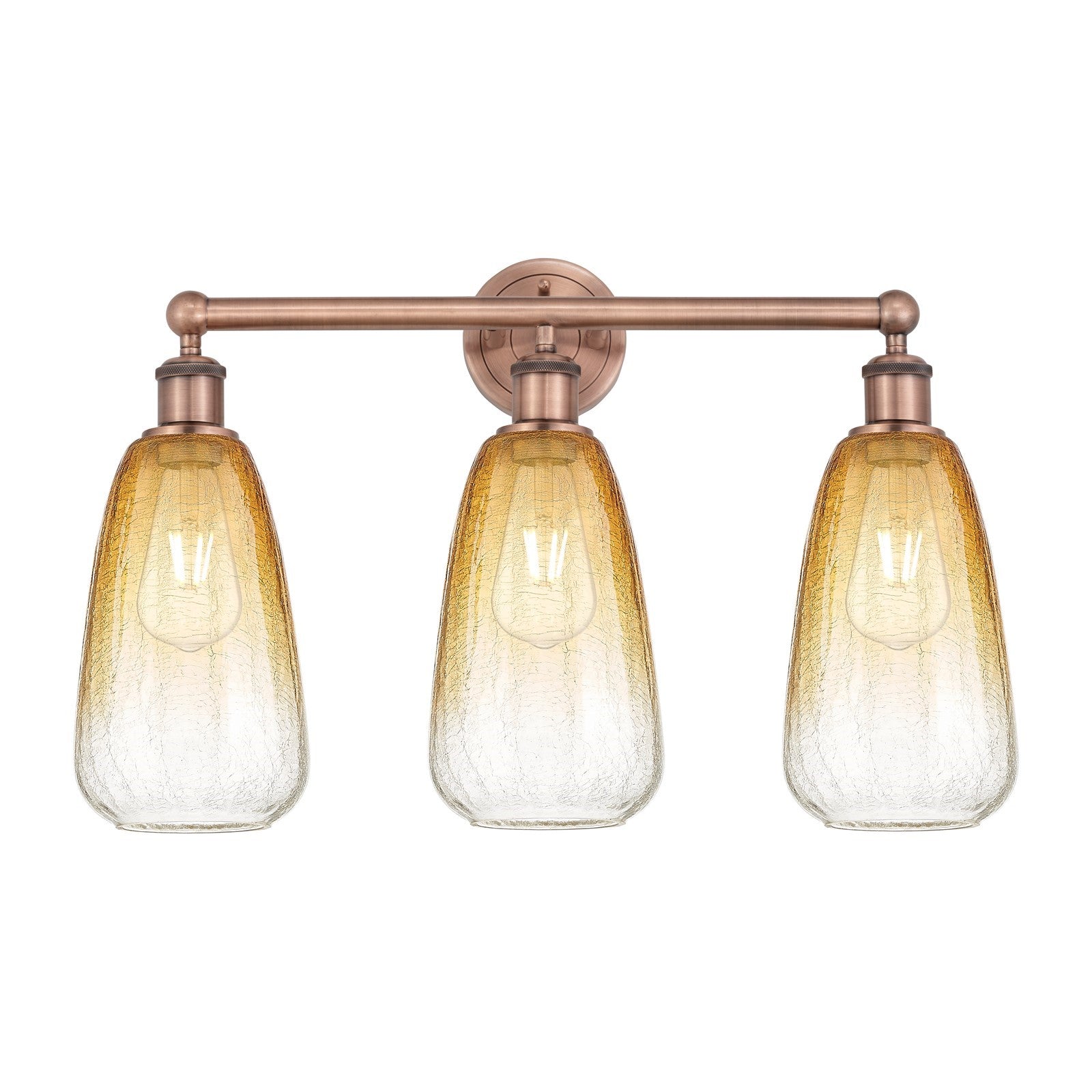 Innovations Brookhaven Almond 24in 3-Light Bath Vanity Light | Industrial Antique Copper and Amber Glass | Damp Rated Bathroom | Model 616-3W-AC-G480-6AM