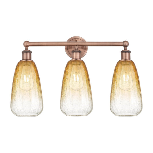 Innovations Brookhaven Almond 24in 3-Light Bath Vanity Light | Industrial Antique Copper and Amber Glass | Damp Rated Bathroom | Model 616-3W-AC-G480-6AM