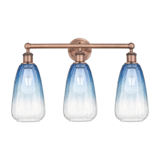 Innovations Brookhaven Almond 24in 3-Light Bath Vanity Light | Industrial Antique Copper Steel and Sapphire Blue Glass | Damp | Model 616-3W-AC-G480-6SB