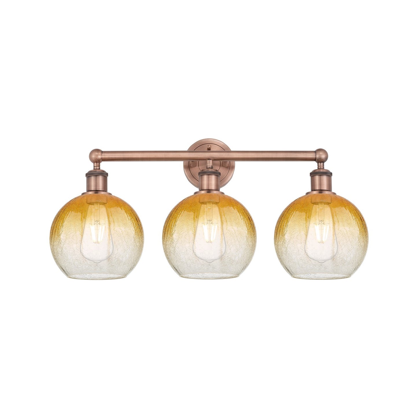 Innovations Brookhaven Globe 26in 3-Light Bath Vanity Light | Industrial Antique Copper and Amber Glass | Bathroom Vanity | Model 616-3W-AC-G483-8AM