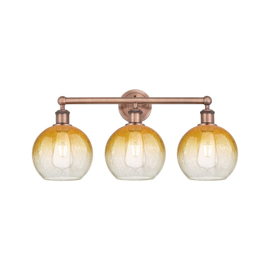 Innovations Brookhaven Globe 26in 3-Light Bath Vanity Light | Industrial Antique Copper and Amber Glass | Bathroom Vanity | Model 616-3W-AC-G483-8AM