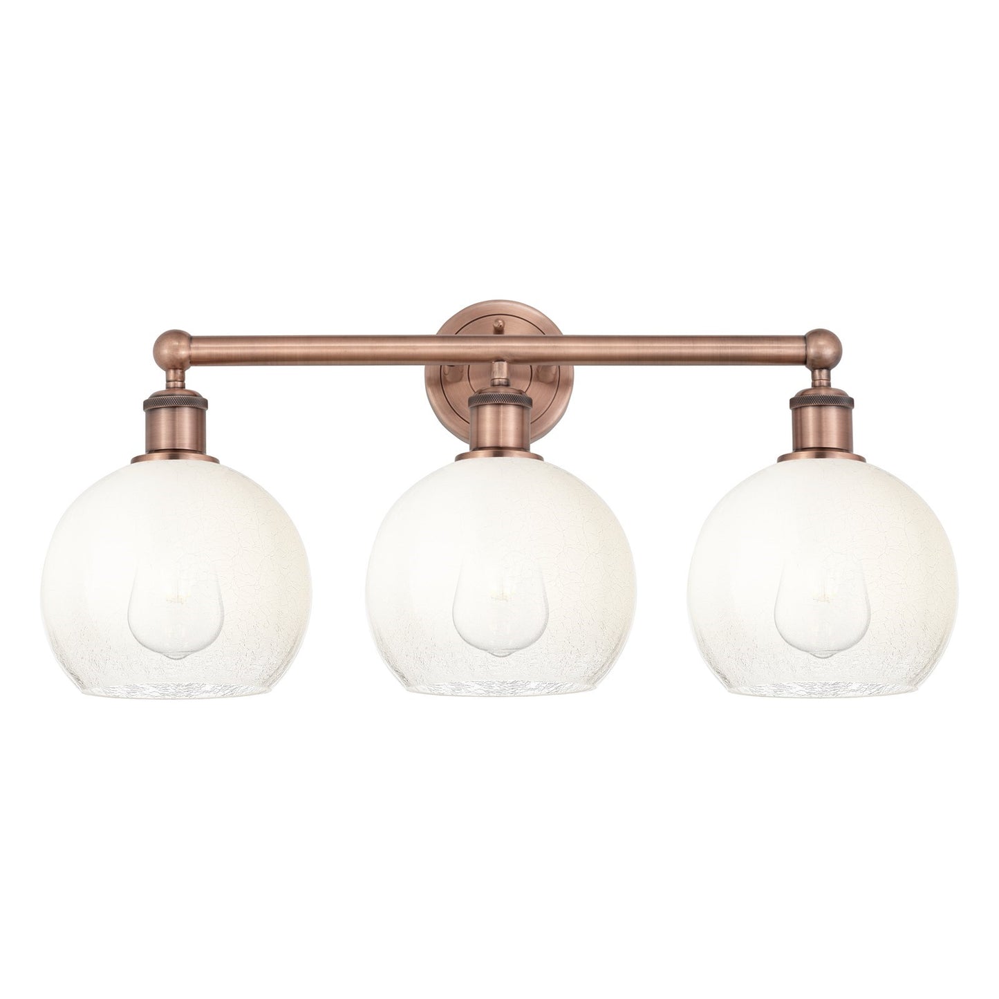 Innovations Brookhaven Globe 26in 3-Light Bath Vanity Light | Industrial Antique Copper Steel and Opal Glass | Damp Rated | Model 616-3W-AC-G483-8OP