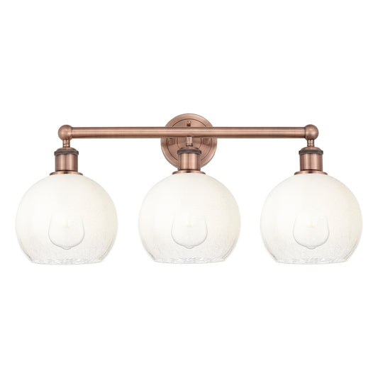 Innovations Brookhaven Globe 26in 3-Light Bath Vanity Light | Industrial Antique Copper Steel and Opal Glass | Damp Rated | Model 616-3W-AC-G483-8OP
