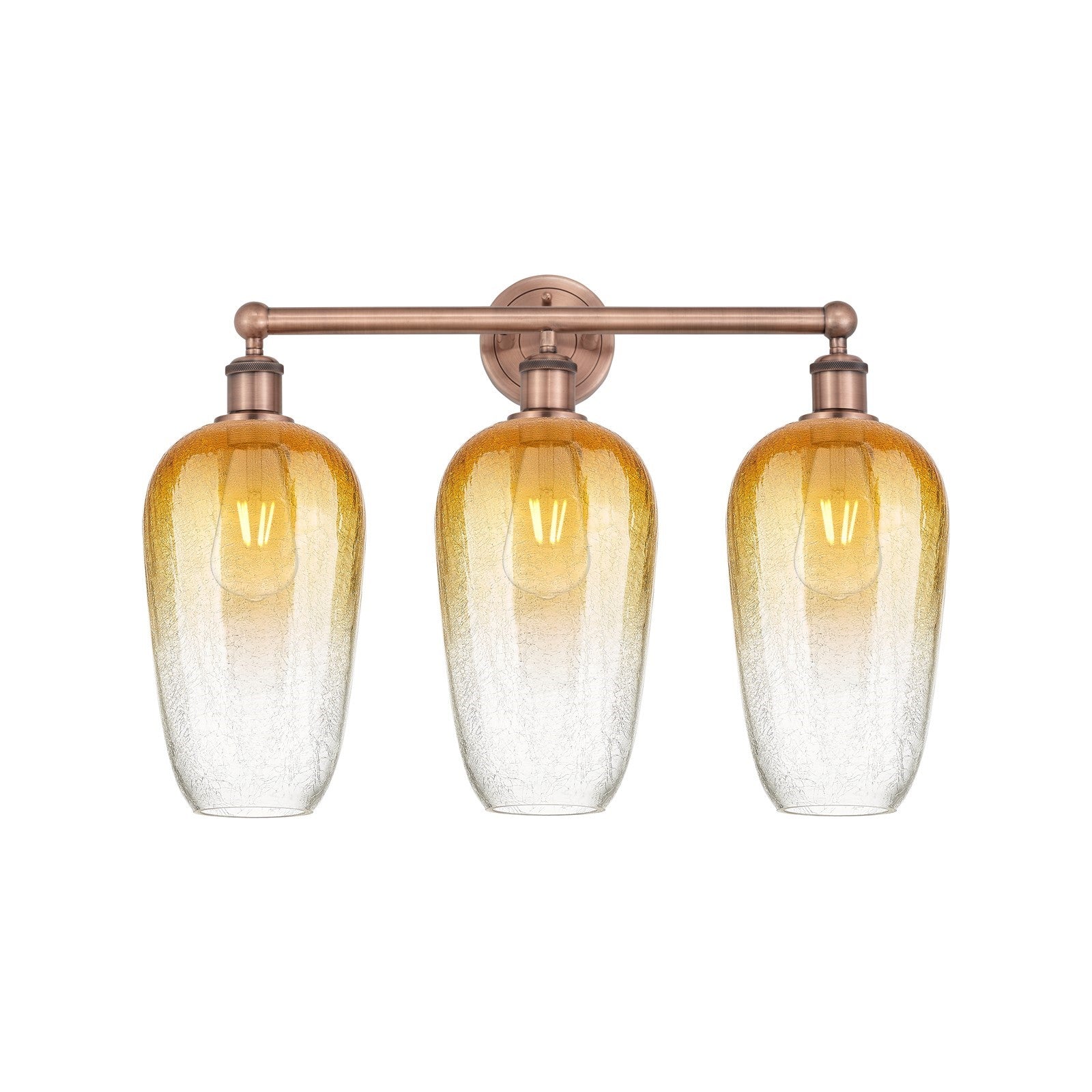 Innovations Brookhaven Flute 25in 3-Light Bath Vanity Light | Industrial Antique Copper and Amber Glass | Damp-Rated Bathroom | Model 616-3W-AC-G484-7AM