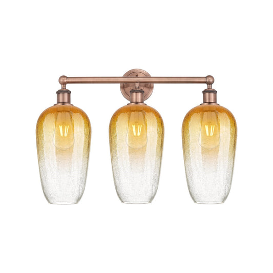 Innovations Brookhaven Flute 25in 3-Light Bath Vanity Light | Industrial Antique Copper and Amber Glass | Damp-Rated Bathroom | Model 616-3W-AC-G484-7AM