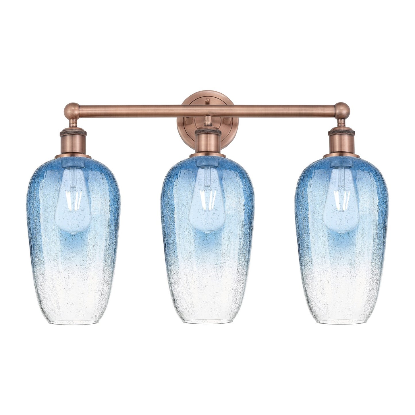 Innovations Brookhaven Flute 25in 3-Light Bath Vanity | Industrial Antique Copper Steel and Sapphire Blue Glass | Bathroom | Model 616-3W-AC-G484-7SB