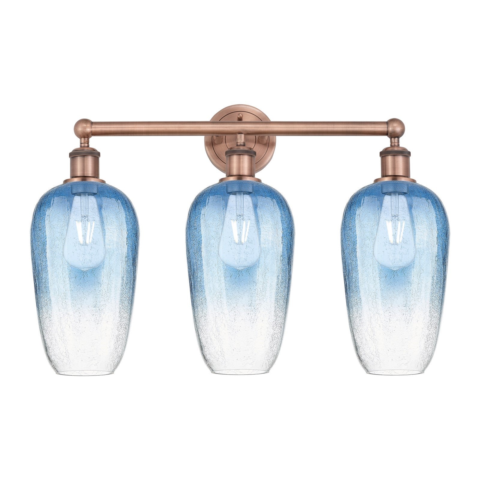 Innovations Brookhaven Flute 25in 3-Light Bath Vanity | Industrial Antique Copper Steel and Sapphire Blue Glass | Bathroom | Model 616-3W-AC-G484-7SB