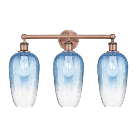 Innovations Brookhaven Flute 25in 3-Light Bath Vanity | Industrial Antique Copper Steel and Sapphire Blue Glass | Bathroom | Model 616-3W-AC-G484-7SB