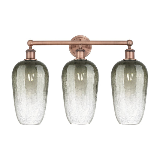 Innovations Brookhaven Flute 25in 3-Light Bath Vanity Light | Industrial Antique Copper Steel and Slate Glass | Damp-Rated | Model 616-3W-AC-G484-7SL