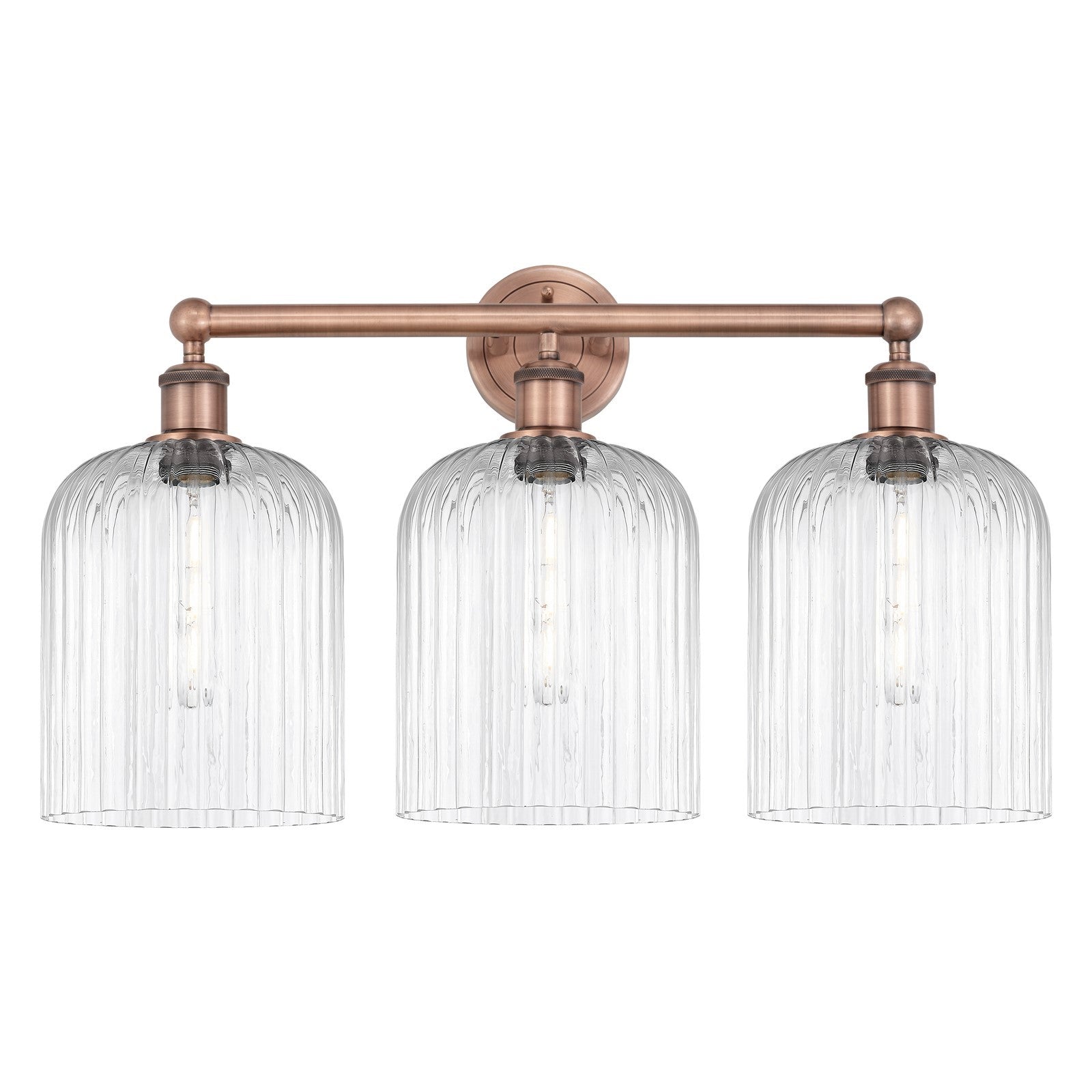 Innovations Bridal Veil 23in 3-Light Bath Vanity Light | Art Nouveau Antique Copper and Clear Ribbed Glass | Damp Rated | Model 616-3W-AC-G559-8CL