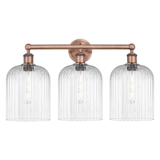 Innovations Bridal Veil 23in 3-Light Bath Vanity Light | Art Nouveau Antique Copper and Clear Ribbed Glass | Damp Rated | Model 616-3W-AC-G559-8CL