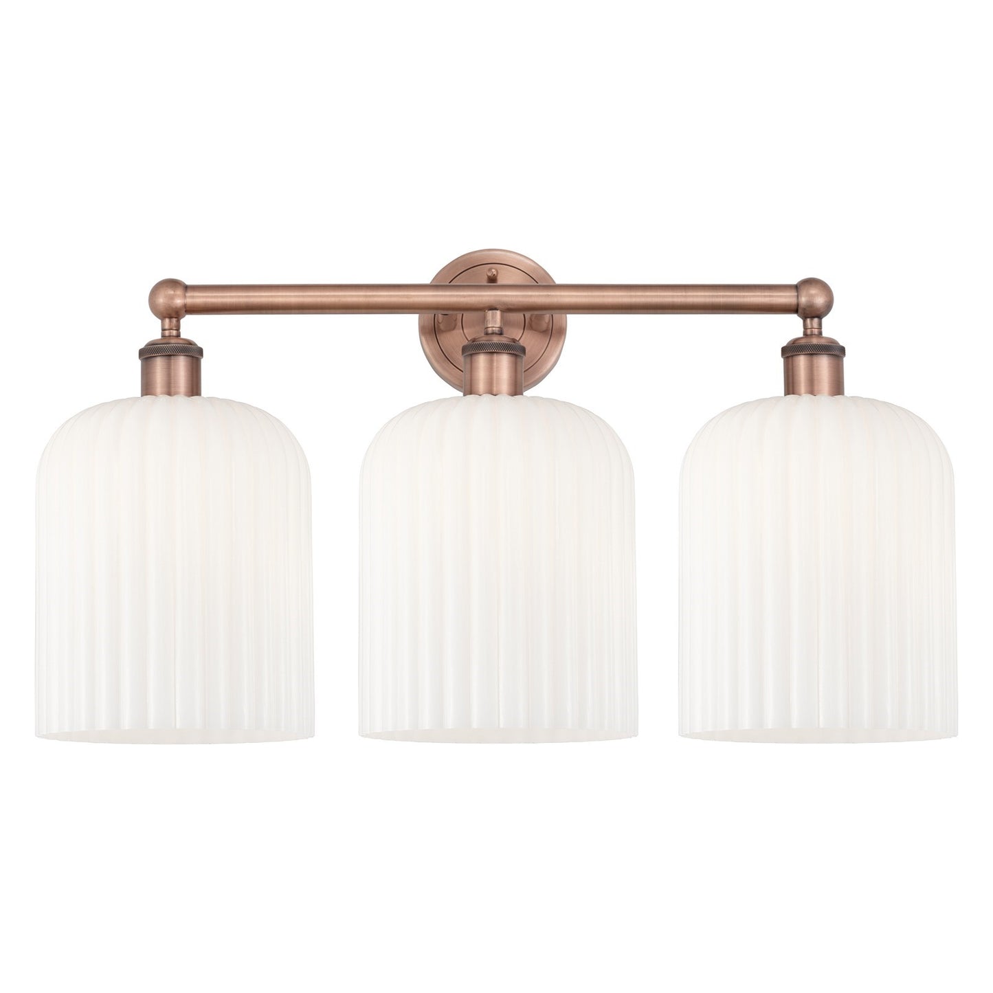 Innovations Bridal Veil 23in 3-Light Bath Vanity Light | Art Nouveau Antique Copper and Gloss White Ribbed Glass | Bathroom | Model 616-3W-AC-G559-8GWH